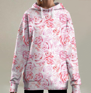 Акварельные розы нежность гармония цветов, Hoodie Long Oversize 3D