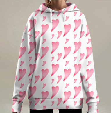 Розовые сердечки, Hoodie Long Oversize 3D