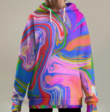 Жидкий поток красок динамика и сочность цвета, Hoodie Long Oversize 3D
