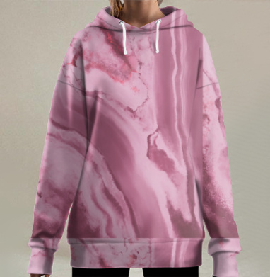 Мягкие розовые волны и плавные линии абстракция, Hoodie Long Oversize 3D