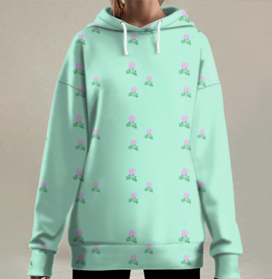 Розы на бирюзовом, Hoodie Long Oversize 3D