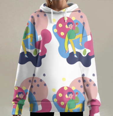 Мальчик с яблоком в мечтах детский сад волшебная страна, Hoodie Long Oversize 3D