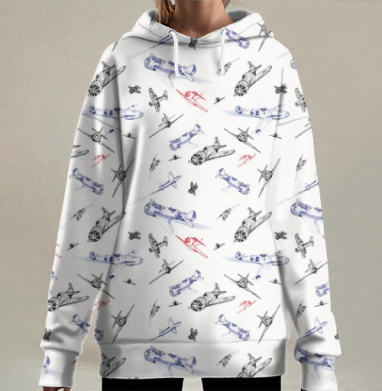 самолеты, Hoodie Long Oversize 3D