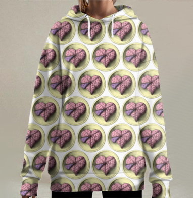Сердце розовый пирог желтый голубой последних слов, Hoodie Long Oversize 3D