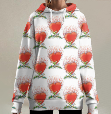 Человечек несёт красное сердце поток чувств, Hoodie Long Oversize 3D