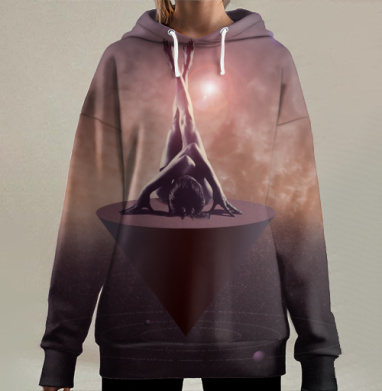 Мистический баланс человека на вершине перевёрнутого конуса, Hoodie Long Oversize 3D