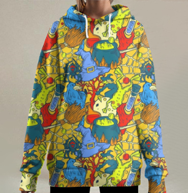 Серия Хэллоуин, ведьмы, цветной, Hoodie Long Oversize 3D