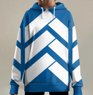 Геометрический узор стрелки темно синий белый ткань, Hoodie Long Oversize 3D