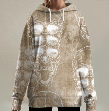 Многоглазые черепа с мистическим сюжетом, Hoodie Long Oversize 3D