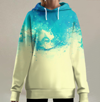 Синенькая акварельная, Hoodie Long Oversize 3D