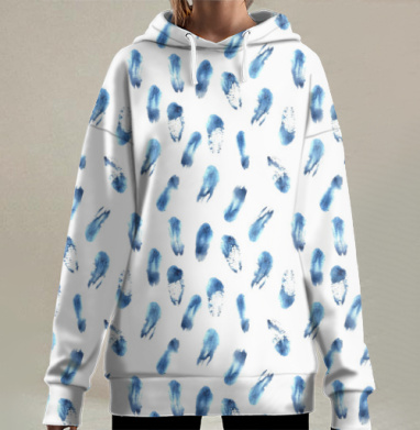 Синие перья-пёрышки, Hoodie Long Oversize 3D