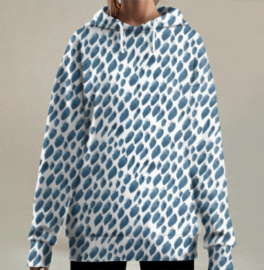 Абстрактный рисунок синих мазков кистью, Hoodie Long Oversize 3D