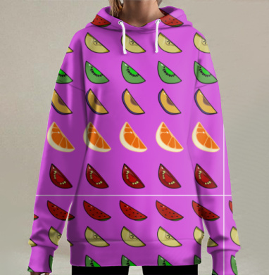 Яркие фруктовые дольки на розовом фоне летней свежести и жизнерадости, Hoodie Long Oversize 3D