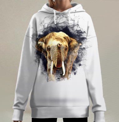 Могучий слон перед темным оттенком мощь и мудрость, Hoodie Long Oversize 3D