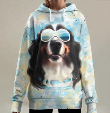 Собака в солнечных очках, Hoodie Long Oversize 3D