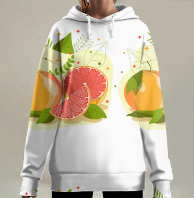 Свежие Цитрусовые Фрукты Листья Блестки, Hoodie Long Oversize 3D