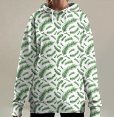 Свежие Зелёные Хвоинки Ветки На, Hoodie Long Oversize 3D