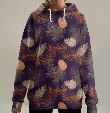 Сосновый лес. Морозная ночь, Hoodie Long Oversize 3D