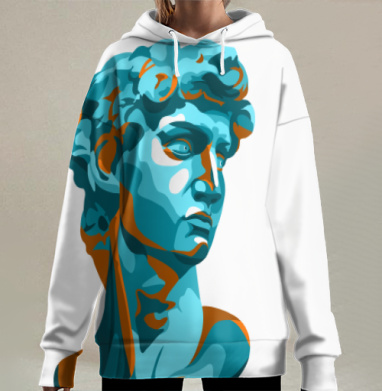 Классический бюст Давида в яркой современной интерпретации, Hoodie Long Oversize 3D