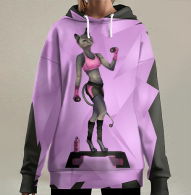 Спортивная кошка, Hoodie Long Oversize 3D