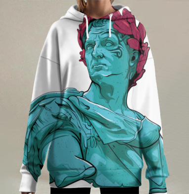 Статуя в бирюзовом цвете и бордовом венке для стильной одежды, Hoodie Long Oversize 3D