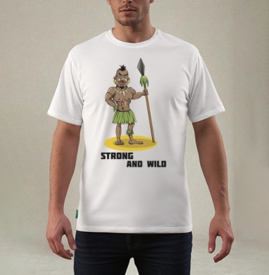 Strong and wild / Сильный и дикий смешной мультяшный воин абориген, Футболка мужская REGULAR белая