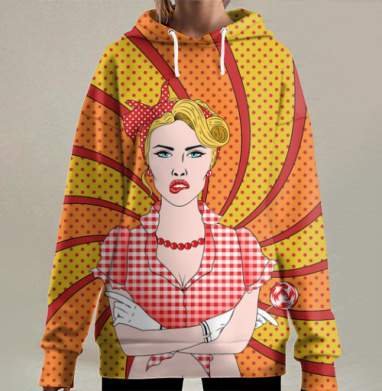Яркая саркастичная женщина в стиле поп-арт, Hoodie Long Oversize 3D