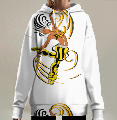 Девушка танцует в жёлто-чёрной одежде быть задорной так просто, Hoodie Long Oversize 3D
