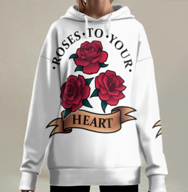 Красные розы к твоему сердцу тату эскиз, Hoodie Long Oversize 3D