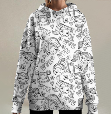 Текстура с девочками, Hoodie Long Oversize 3D