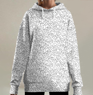 Текстура слоники, Hoodie Long Oversize 3D