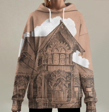 Традиционный терем в предрассветных сумерках светлый уют дом, Hoodie Long Oversize 3D