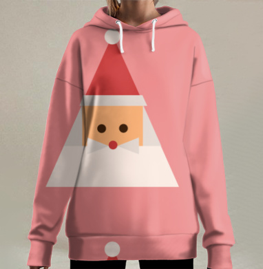Дед Мороз треугольной формы веселый абстрактный образ игрушки, Hoodie Long Oversize 3D