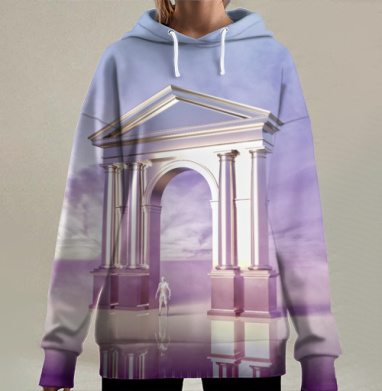 Триумфальная арка с человеком и отражением в нежных тонах, Hoodie Long Oversize 3D