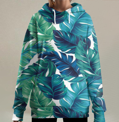 Густые листья тропического леса листва энергичная текстура, Hoodie Long Oversize 3D