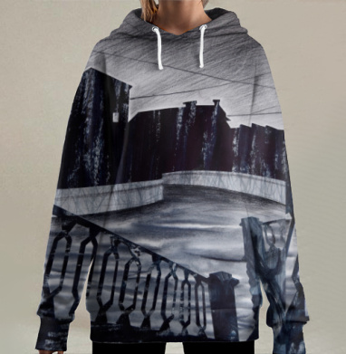 Мрачный Питерский канал холодный уютный день, Hoodie Long Oversize 3D