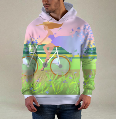 Девушка на велосипеде летнее путешествие цветочный полет, Худи / Мужская / С карманом / 3D