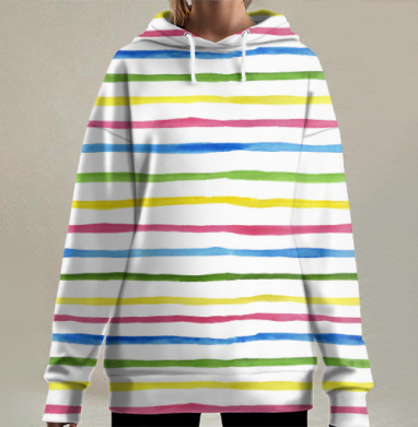 Веселые акварельные полоски, Hoodie Long Oversize 3D