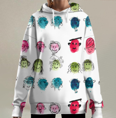 Весёлая коллекция персонажей в ярких цветах, Hoodie Long Oversize 3D