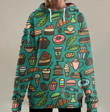Весёлое разнообразие сладостей и напитков, Hoodie Long Oversize 3D