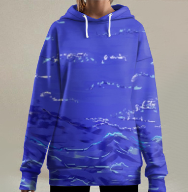 Импрессионистское море: Картина волн и неба, Hoodie Long Oversize 3D