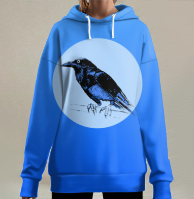 Ворон на фоне луны, Hoodie Long Oversize 3D