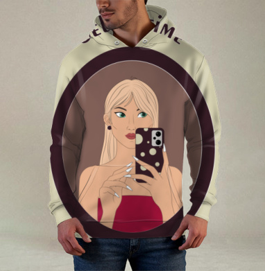 Девушка с зелеными глазами и аксессуарами Selfie Time, Худи / Мужская / С карманом / 3D