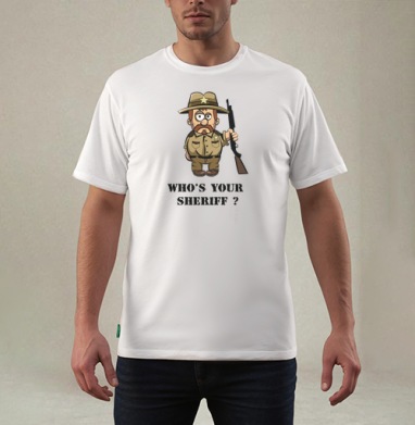 Мультяшный шериф с ружьём WHO'S YOUR SHERIFF? - Магазин футболок maguro - Дизайнерские принты