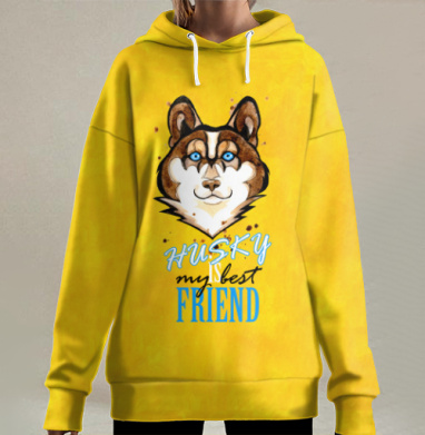 Хаски - мой лучший друг, Hoodie Long Oversize 3D