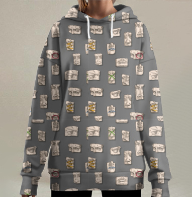 Гипсовые части лица Давида с цветными акцентами Я так вижу, Hoodie Long Oversize 3D