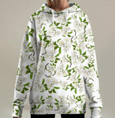 Цветущие Ветки Яблони Свежая Весенняя Красота, Hoodie Long Oversize 3D