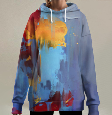 Абстрактная энергия и контраст цветов, Hoodie Long Oversize 3D