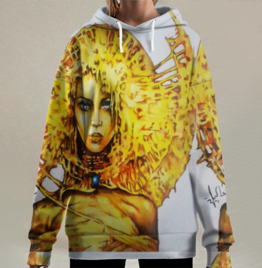 Женщина с золотым ореолом и сиянием духа внутри, Hoodie Long Oversize 3D