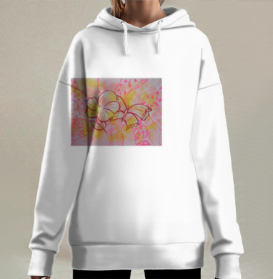 Жизнерадостный цветок с абстрактными узорами в розовом желтом оранжевом, Hoodie Long Oversize 3D